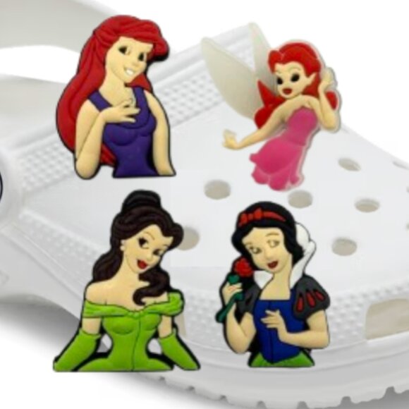BOGO!! Crocs Style Shoe Charms Jibbitz - Disney Princess & Fairy 4 pc Set NEW - Picture 1 of 5